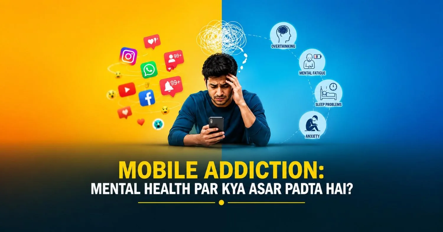 Young man stressed due to mobile addiction and excessive social media use