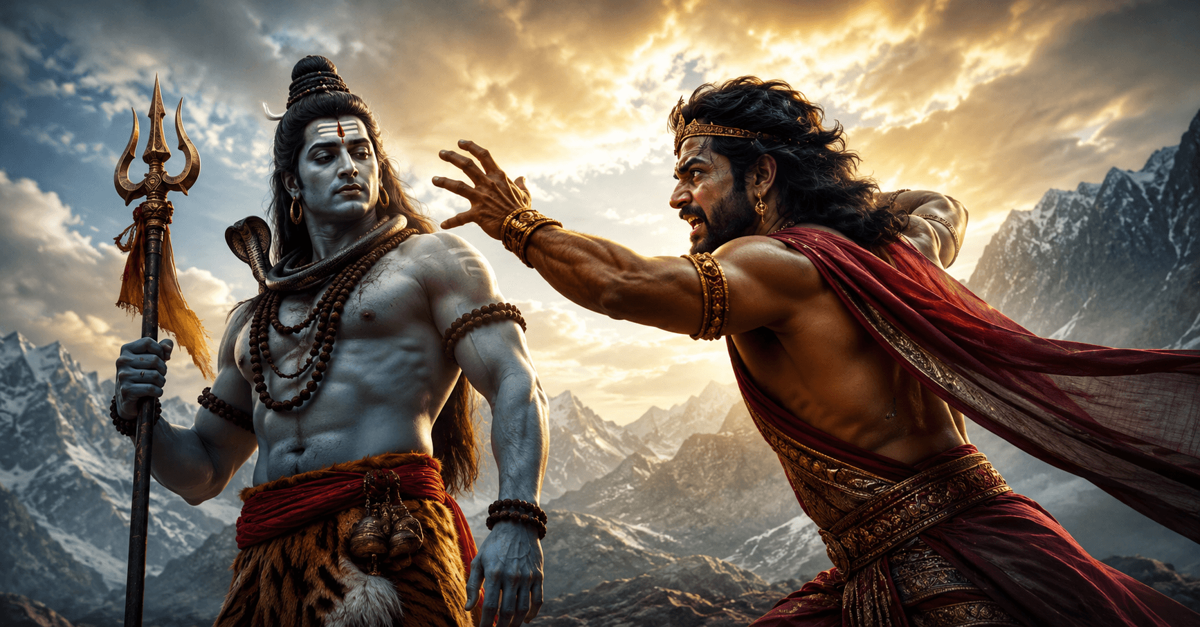 Bhasmasur Ki Kahani mein Bhagwan Shiv aur Bhasmasur ka drishya, jo ahankar aur shakti ke durupyog ki seekh deta hai.