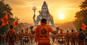 Kanwar Yatra ke dauran Mahadev ki bhakti mein Kanwar lekar chalte Shiv bhakt, Sawan ki prernaadayak yatra