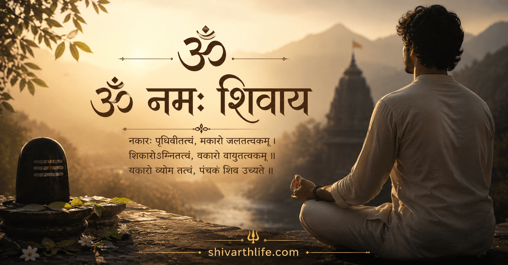 Om Namah Shivaya mantra ka jap aur dhyan karte hue bhakt, Shivling aur Mahadev upasana